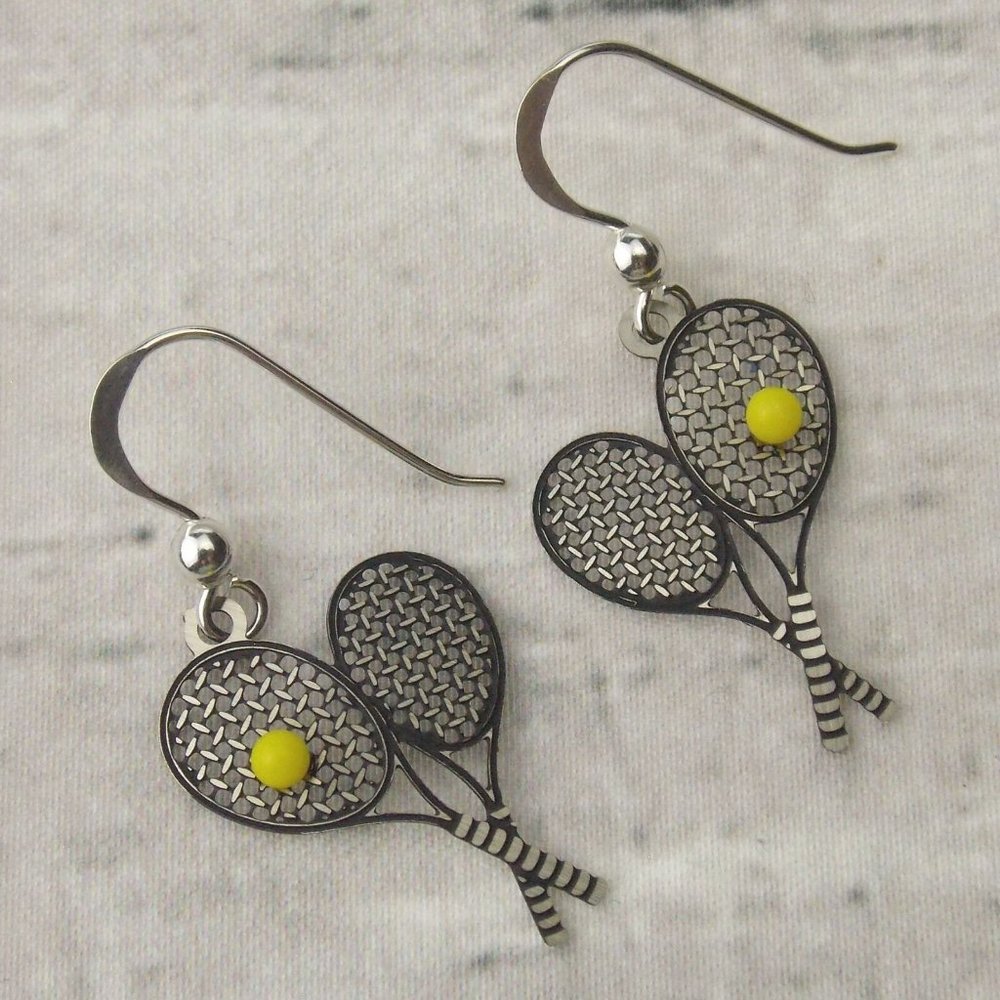 Sienna Sky Tennis Racket Earrings Hypoallergenic Sterling Silver Made USA Dangle